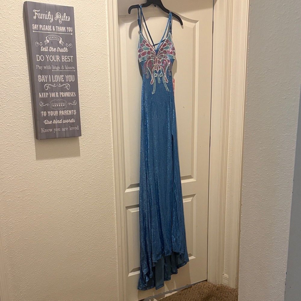 Elegant Blue and Multicolor Prom Dress
